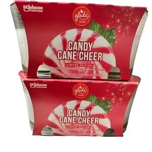 Glade Candy Cane Cheer Candles Peppermint Vanilla 3.4oz 2-Pack-Lot Of 2